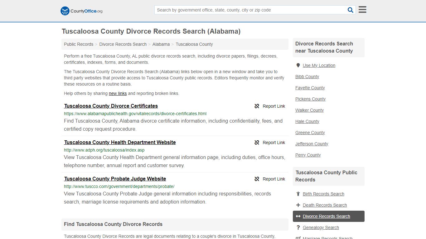 Tuscaloosa County Divorce Records Search (Alabama)